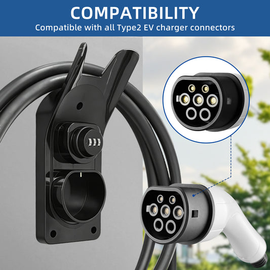 Lockable Type 2 EV Charger Holder Wall Mount EV Charging Gun Bracket European EV Charger Cable Storage Rack