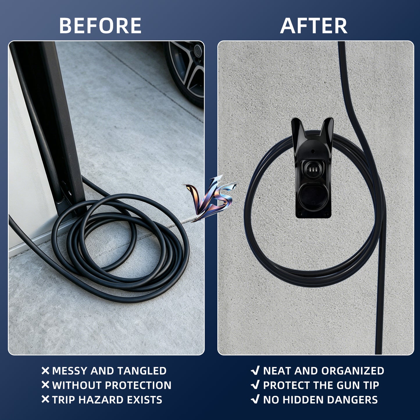 Lockable Type 2 EV Charger Holder Wall Mount EV Charging Gun Bracket European EV Charger Cable Storage Rack