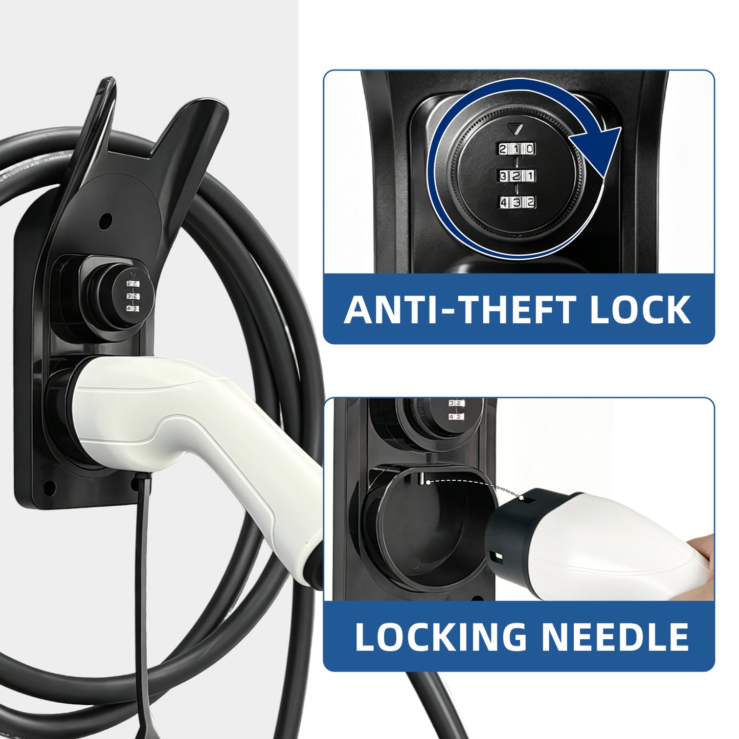 Lockable Type 2 EV Charger Holder Wall Mount EV Charging Gun Bracket European EV Charger Cable Storage Rack