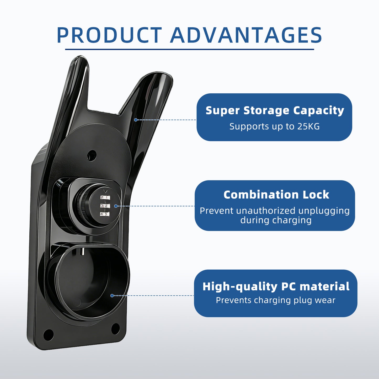 Lockable Type 2 EV Charger Holder Wall Mount EV Charging Gun Bracket European EV Charger Cable Storage Rack