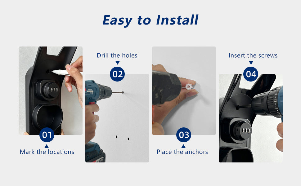 Lockable Type 2 EV Charger Holder Wall Mount EV Charging Gun Bracket European EV Charger Cable Storage Rack