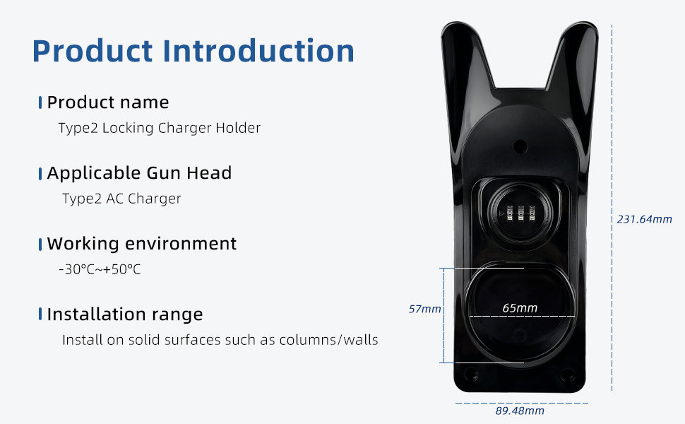 Lockable Type 2 EV Charger Holder Wall Mount EV Charging Gun Bracket European EV Charger Cable Storage Rack